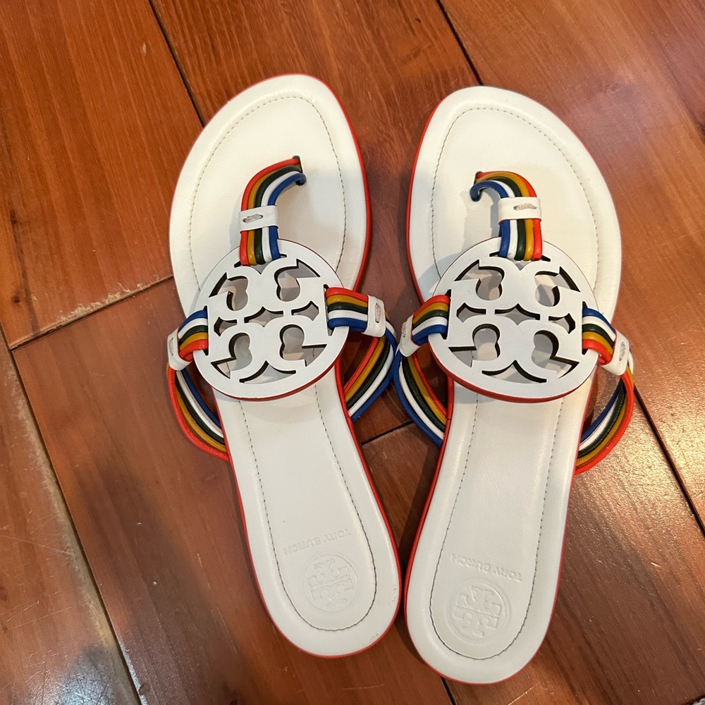 Never worn white/ rainbow Tory Burch sandals
